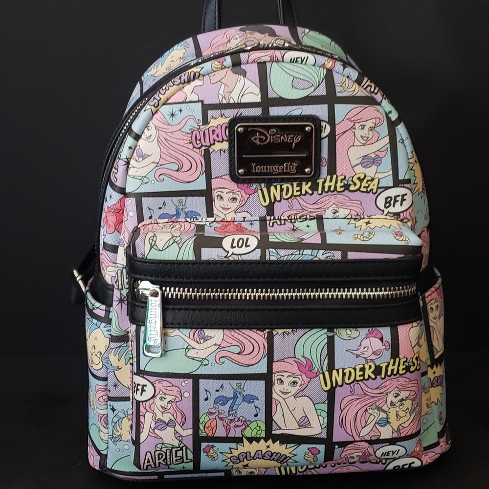 Loungefly Disney The Little Mermaid Comic AOP Mini Backpack NWT Ariel Flounder